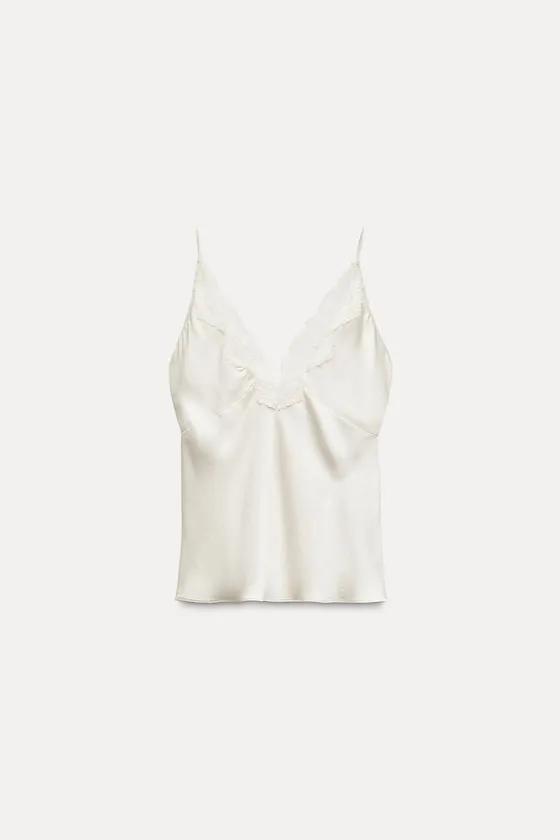 АТЛАСНЫЙ ТОП С КРУЖЕВОМ — коллекция Zara «ZW»