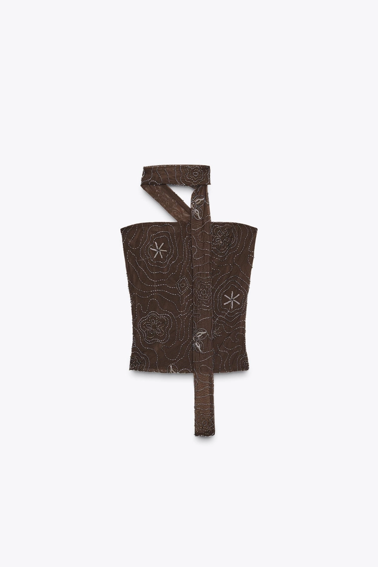 Топ с воротником foulard и бисерными украшениями