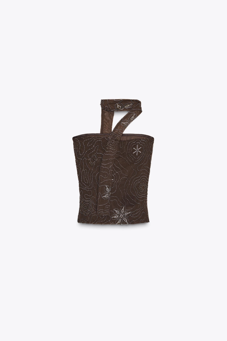 Топ с воротником foulard и бисерными украшениями