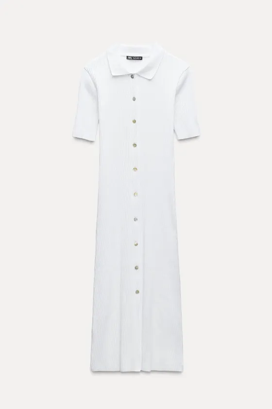 ПЛАТЬЕ В РУБЧИК С ВОРОТНИКОМ ПОЛО И ПУГОВИЦАМИ