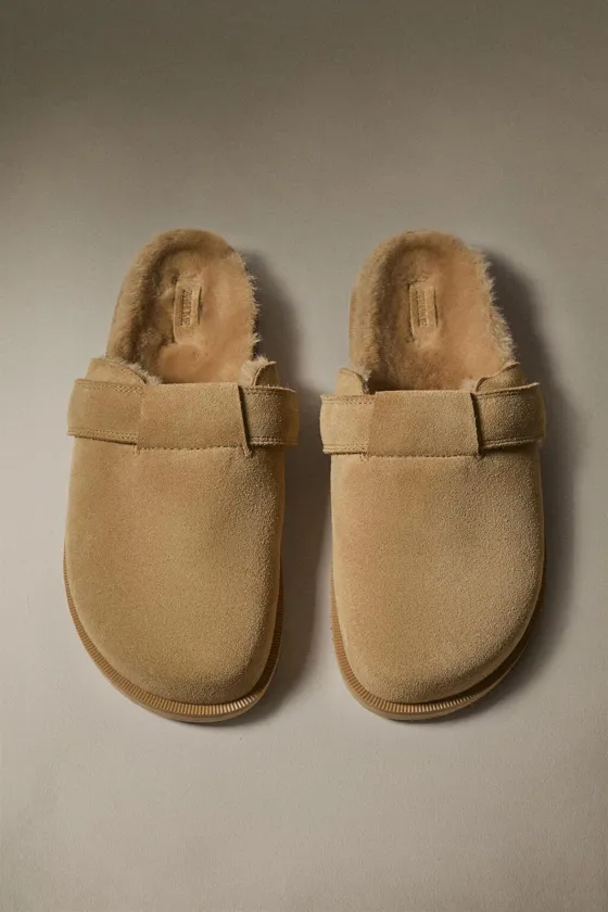 Теплые кожаные мюли zara