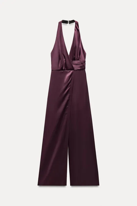 Zara Комбинезон со сборкой и горловиной халтер - Цвет баклажановый