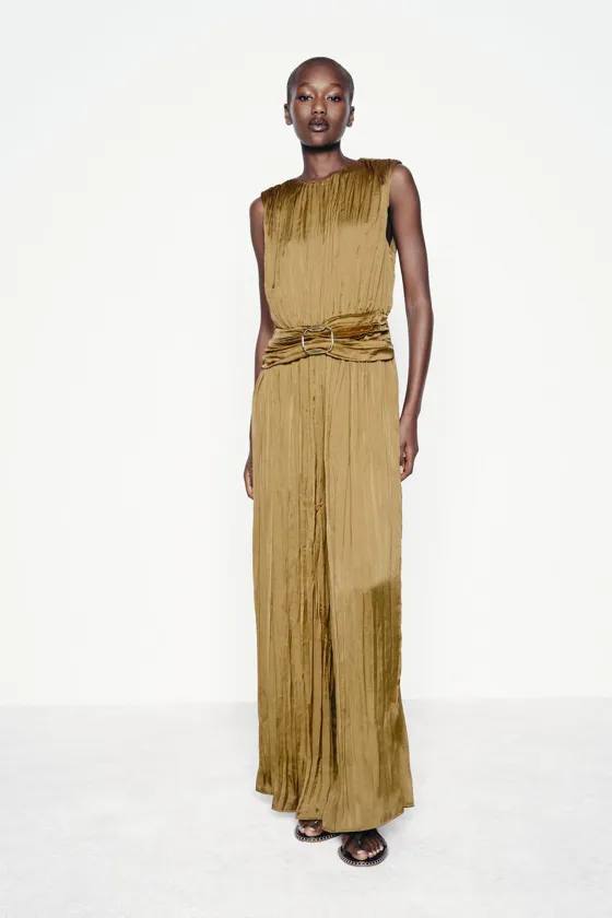 Zara Атласный комбинезон с пряжкой - Цвет оливковый - olive green