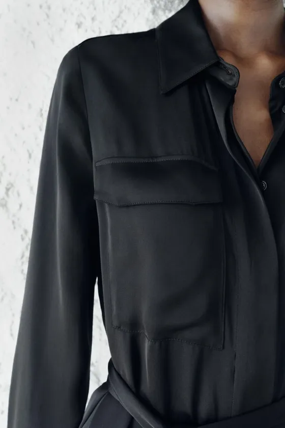 АТЛАСНОЕ ПЛАТЬЕ-РУБАШКА — коллекция Zara «ZW»