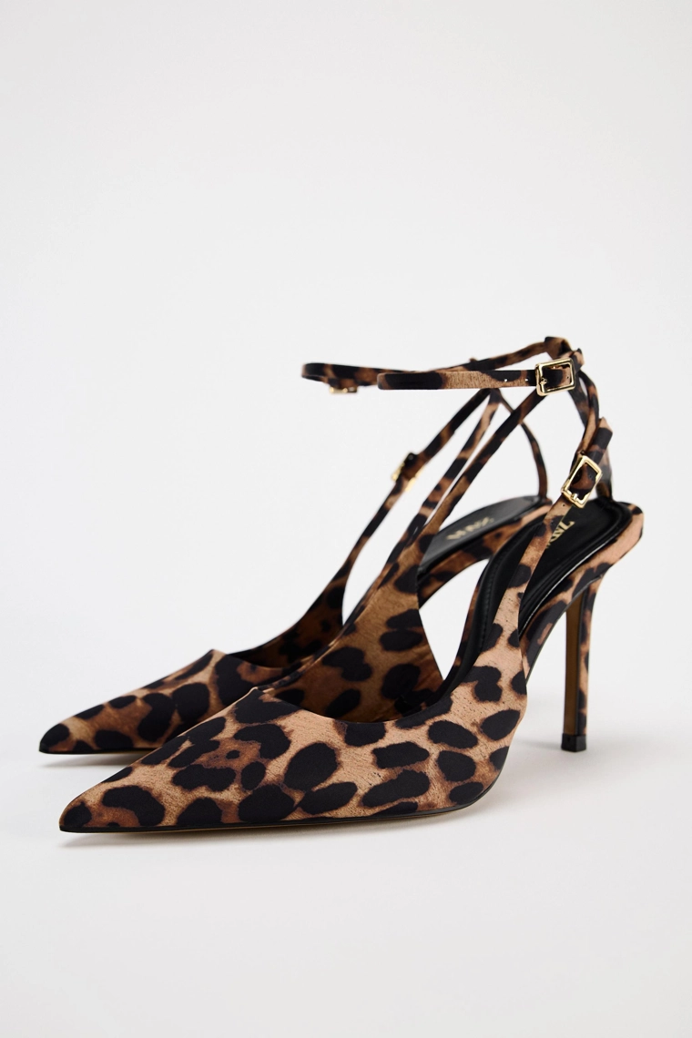 Туфли на высоком каблуке со съемным ремешком animal print