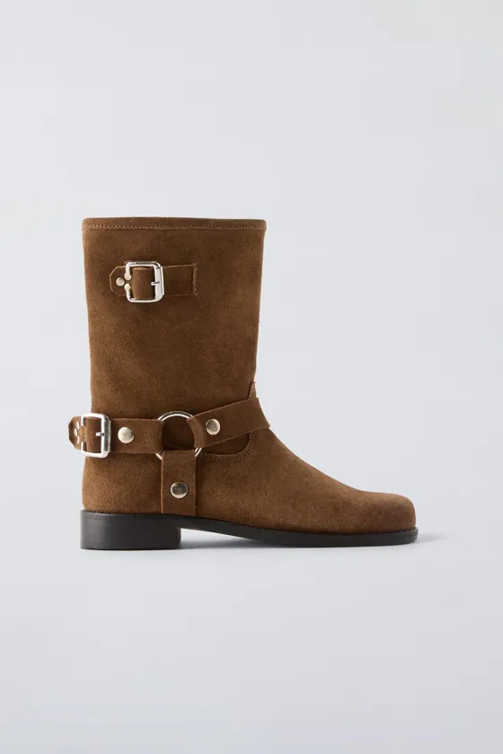 Zara Кожаные ботинки в байкерском стиле - Цвет коричневый - brown | 2001/430
