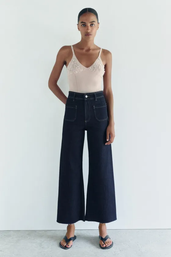 ДЖИНСЫ MARINE прямого кроя LEG С ВЫСОКОЙ ПОСАДКОЙ И КАРМАНАМИ — коллекция Zara «ZW»