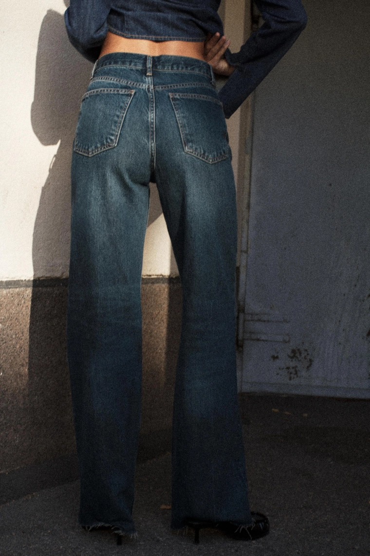 Джинсы широкие прямые на высокой талии zara trf