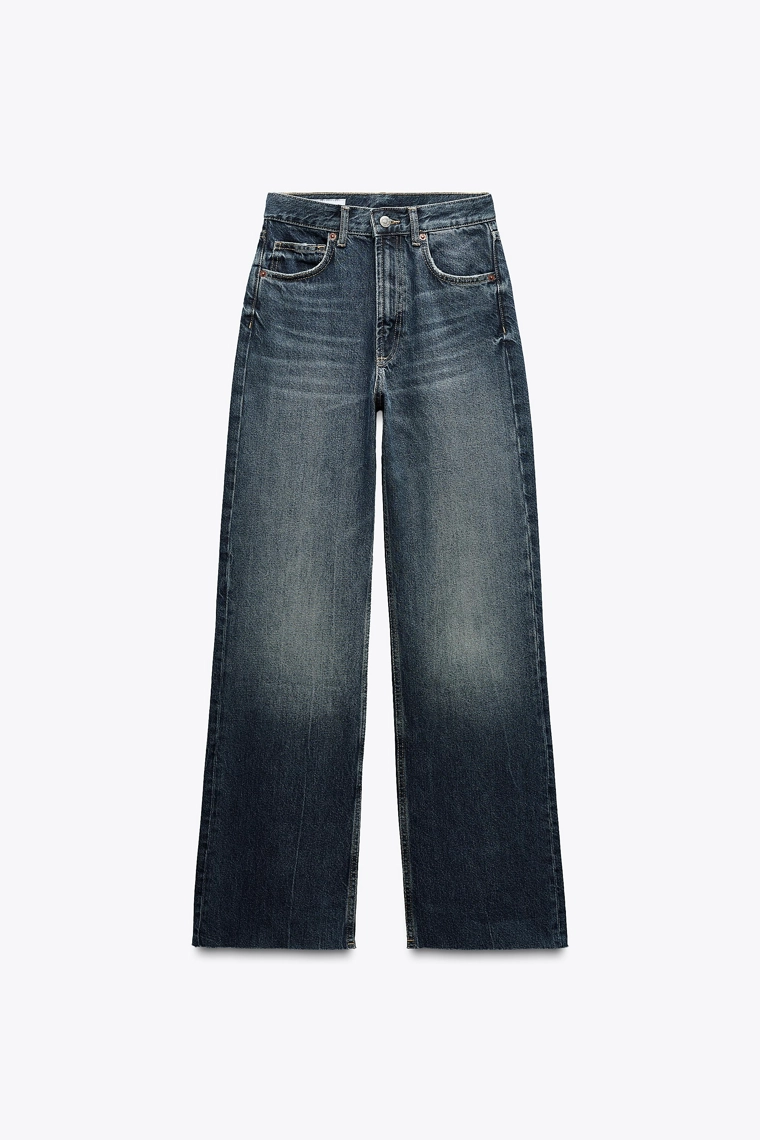 Джинсы широкие прямые на высокой талии zara trf