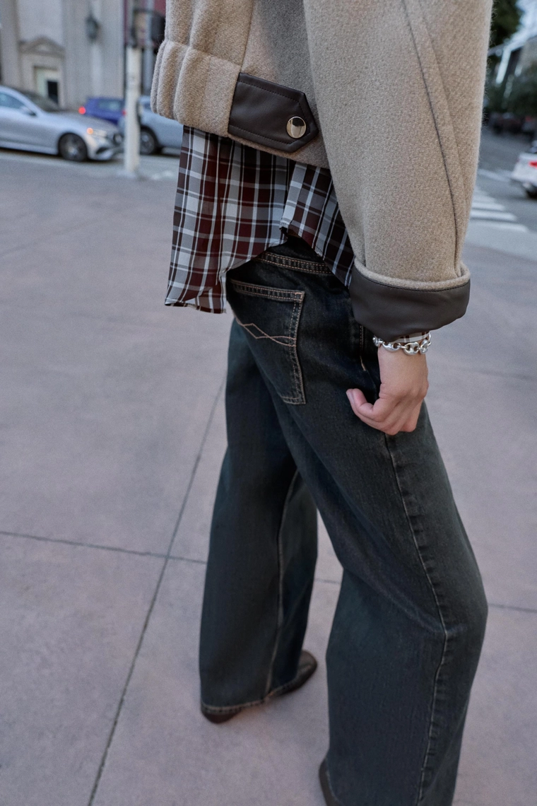 Бомбер с кожаными элементами отделки