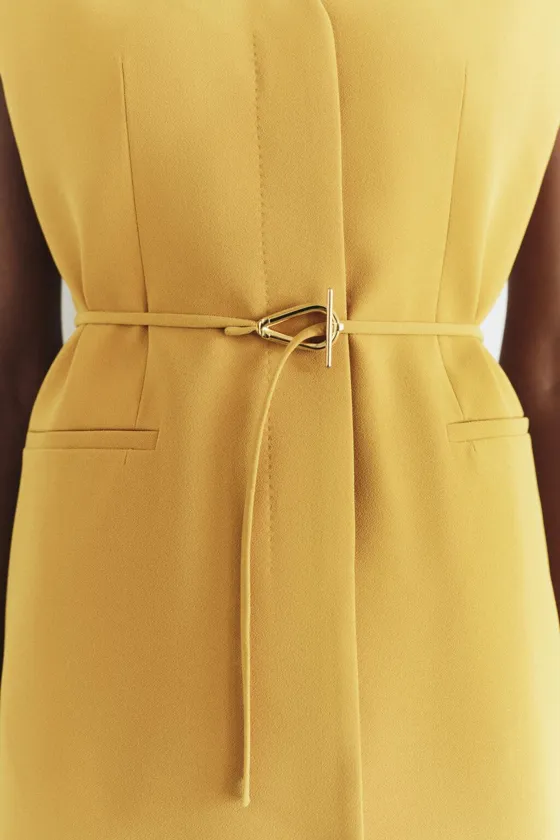 Zara Жилет с поясом и разрезами - Цвет горчичный - mustard | 8383/187