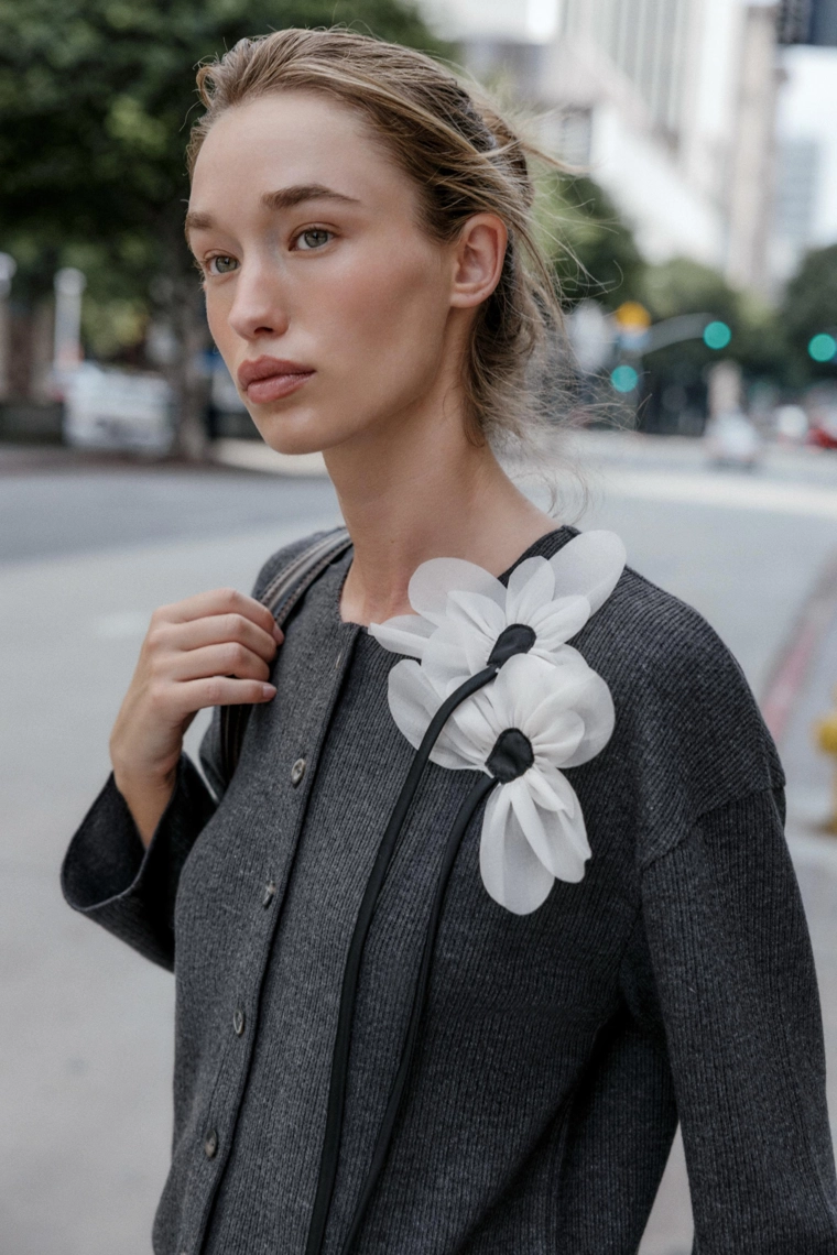 Кардиган с цветочным узором и рубчиком