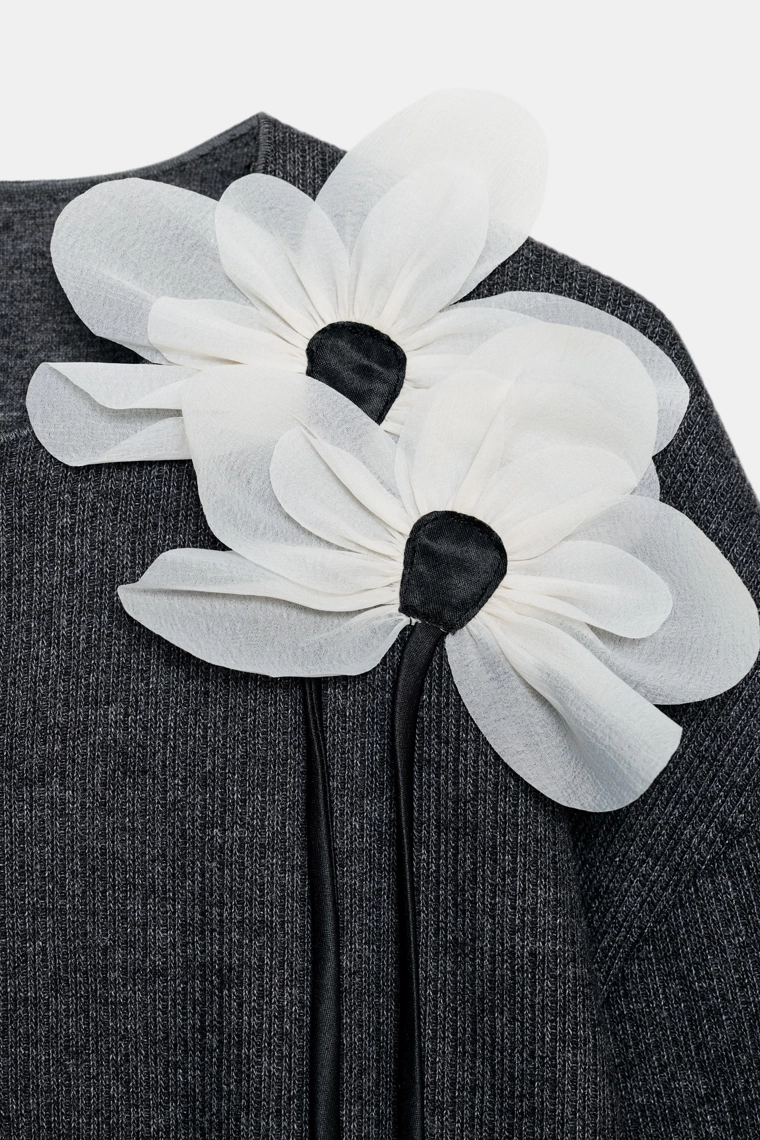 Кардиган с цветочным узором и рубчиком