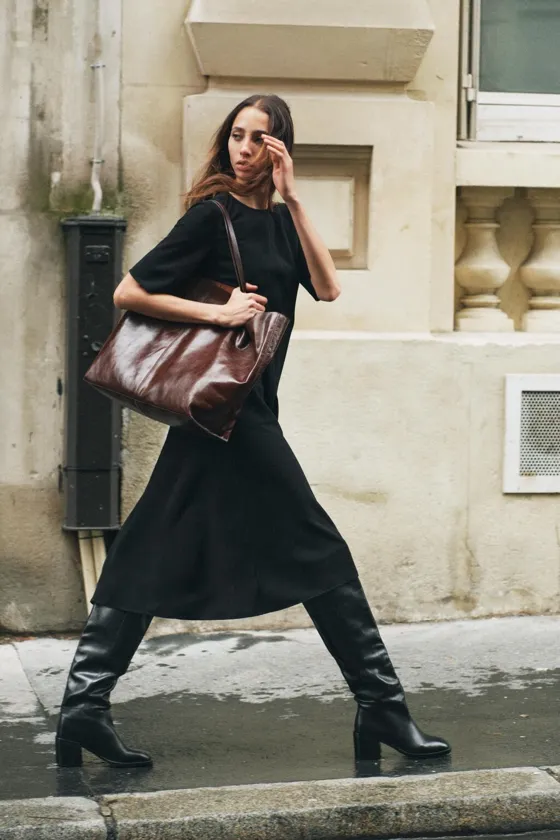 Zara Расклешенное платье миди — коллекция zara «zw» - Цвет черный