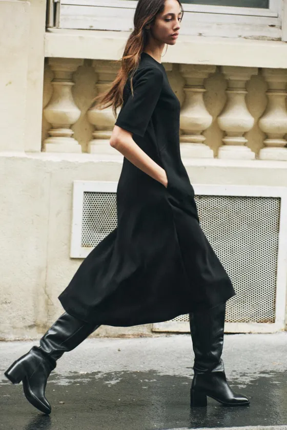 Zara Расклешенное платье миди — коллекция zara «zw» - Цвет черный