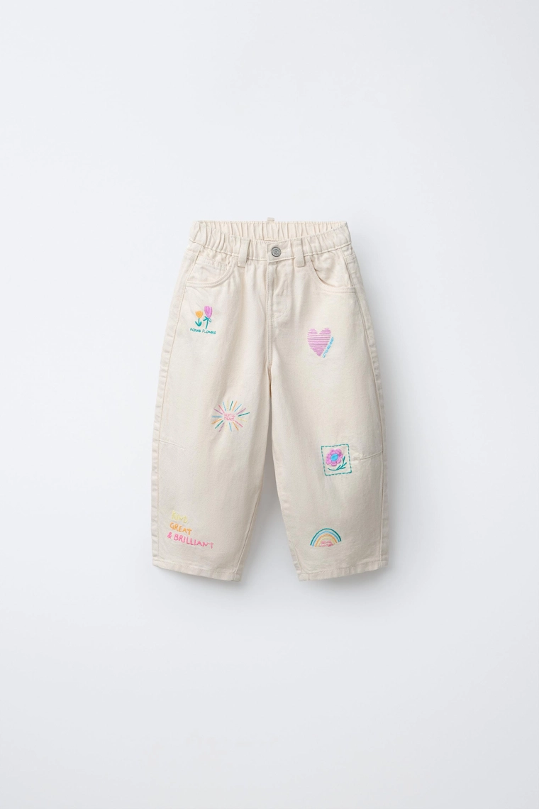 Вышитые брюки-бочонки из твила