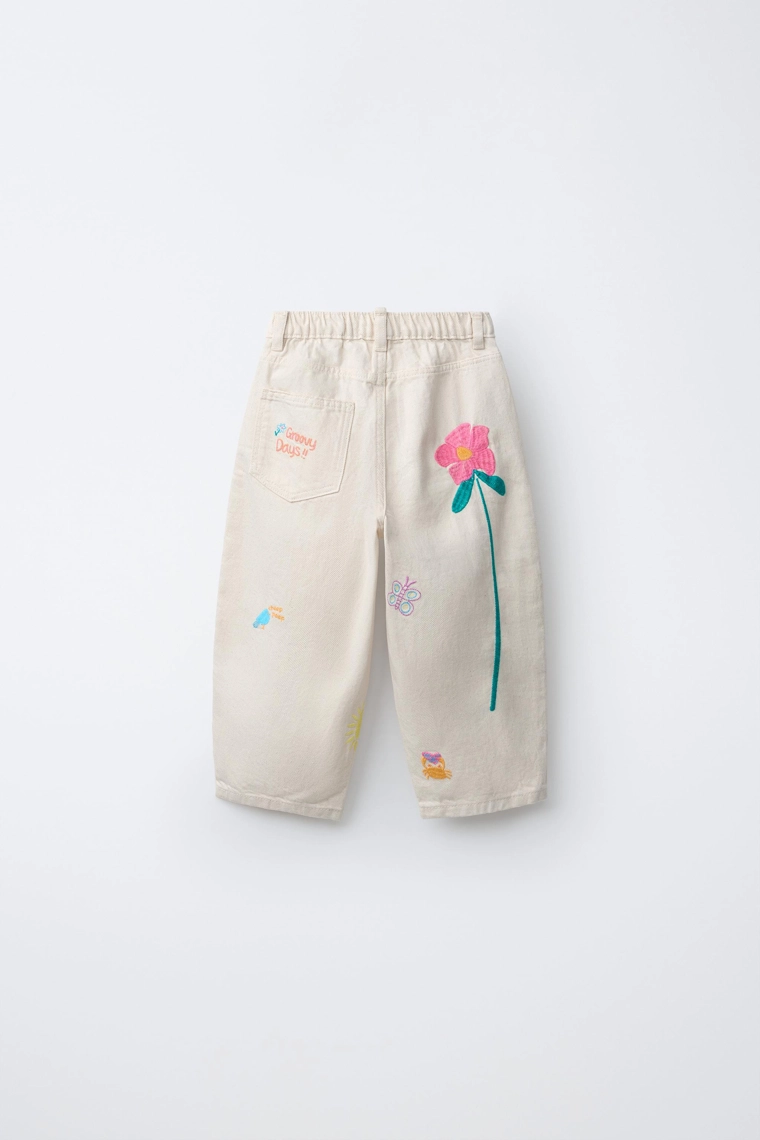 Вышитые брюки-бочонки из твила