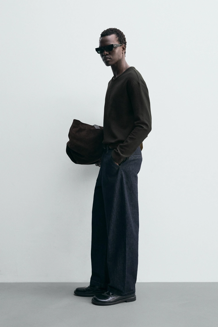 Футболка с воротником henley из ребристого трикотажа