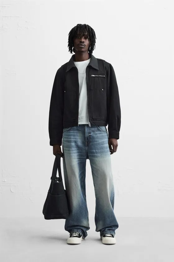 Zara Утепленная джинсовая куртка - Цвет черный - black | 1538/234