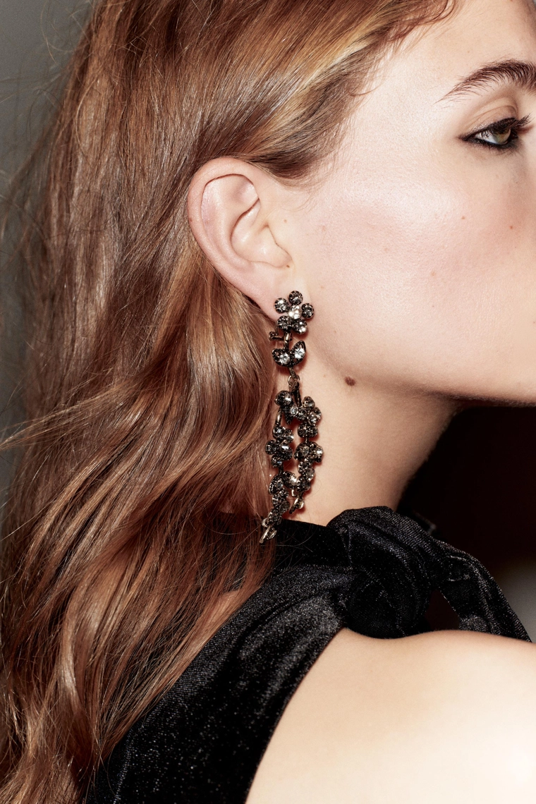 Серьги-каскады с цветками из драгоценных камней