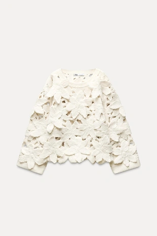 Свитер из рельефного трикотажа с цветами- Заказать в России