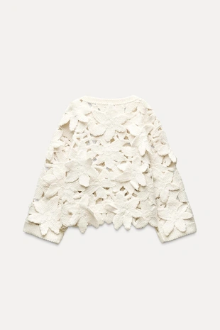 Свитер из рельефного трикотажа с цветами- Заказать в России