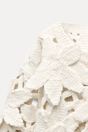 Свитер из рельефного трикотажа с цветами- Заказать в России