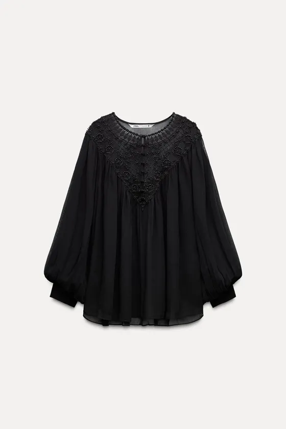 БЛУЗА С БУСИНАМИ — коллекция Zara «ZW»