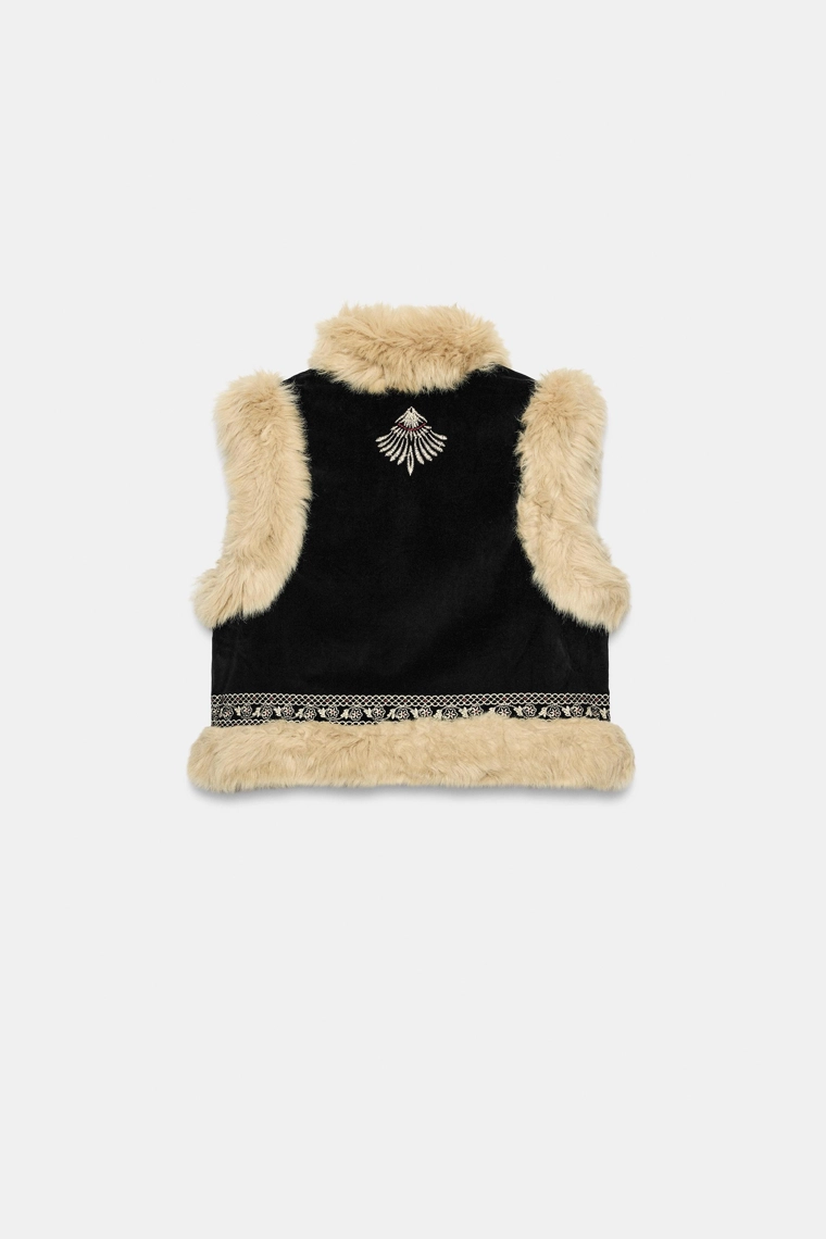 Жилет с вышивкой и искусственным мехом Zara «ZW»
