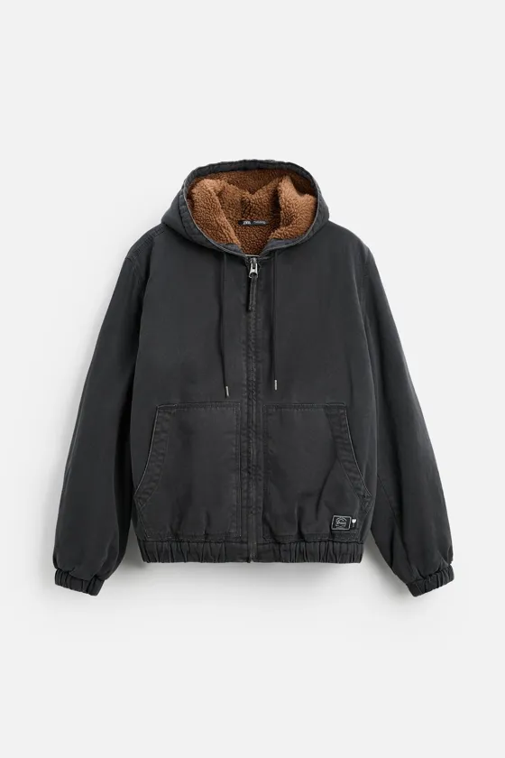 Zara Комбинированная куртка с капюшоном - Цвет черный - black
