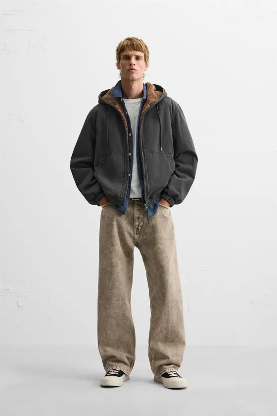 zara アウター Zara Комбинированная куртка с капюшоном - Цвет черный - black