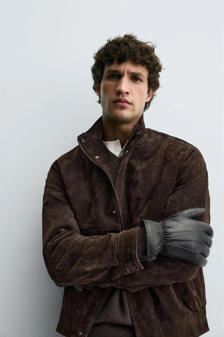 Кожаные перчатки с контрастной искусственной овчиной