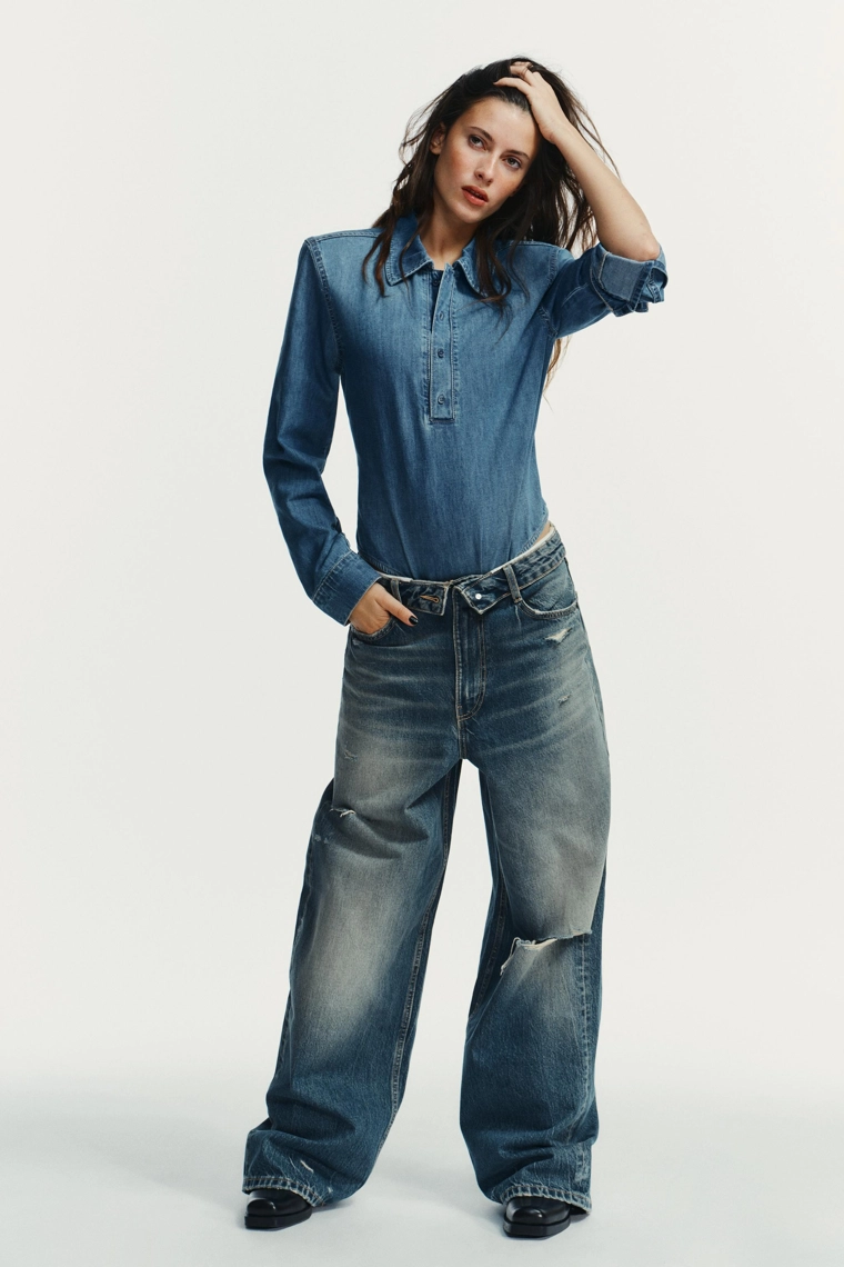 Футболка-боди в стиле рубашки с наплечниками