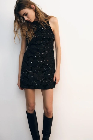 Платье с цветочным принтом и пайетками- Заказать в России